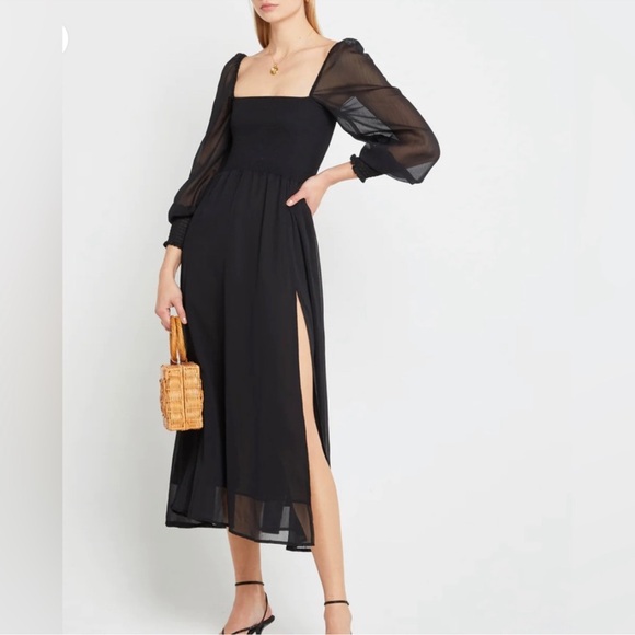 O.P.T. Black Sheer Sleeves Smocked Maxi Dress - Picture 1 of 8